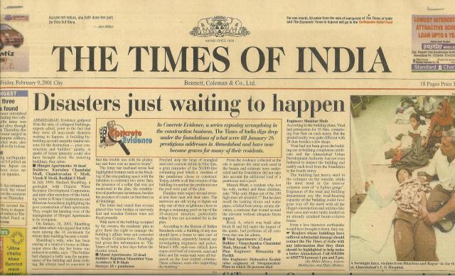Doug Copp, Front Page Times of India (circulation 10 million per day.)